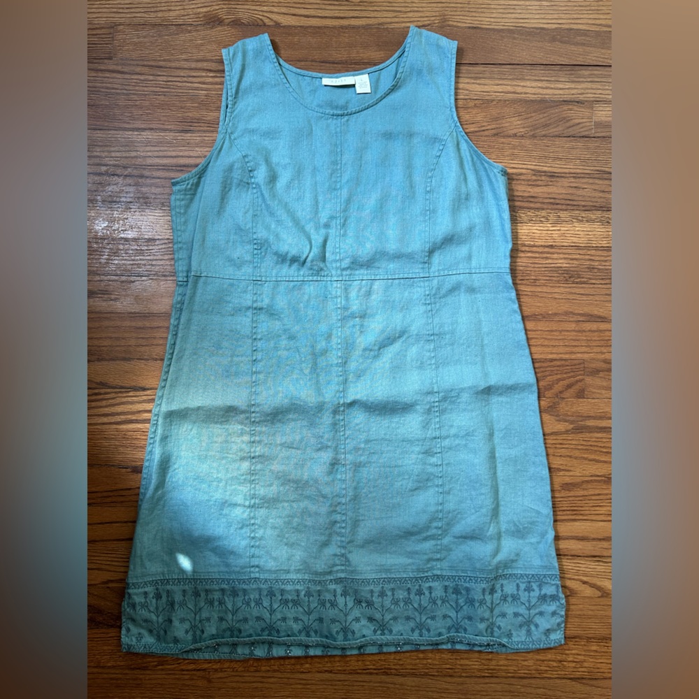 J. Jill Teal Sleeveless Dress, 100% linen, women’s, size Large